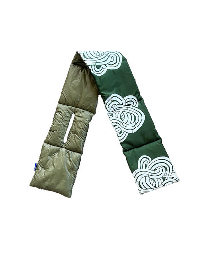 Olive Infinity Knots Puffer Scarf | Colorful Winter | cukimber designs