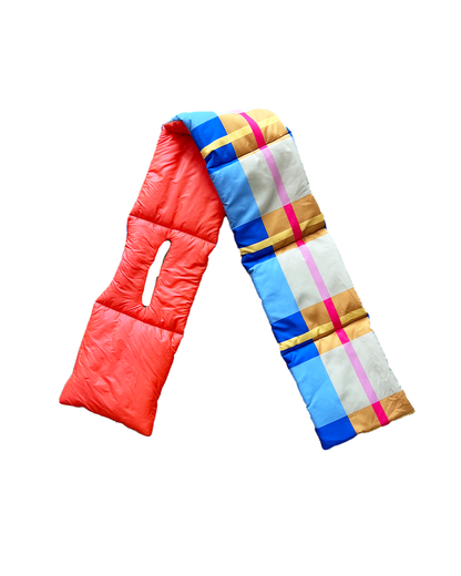 Orange Plaid Puffer Scarf | Colorful Winter | cukimber designs
