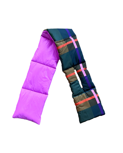 Pink Plaid Puffer Scarf | Colorful Winter | cukimber designs