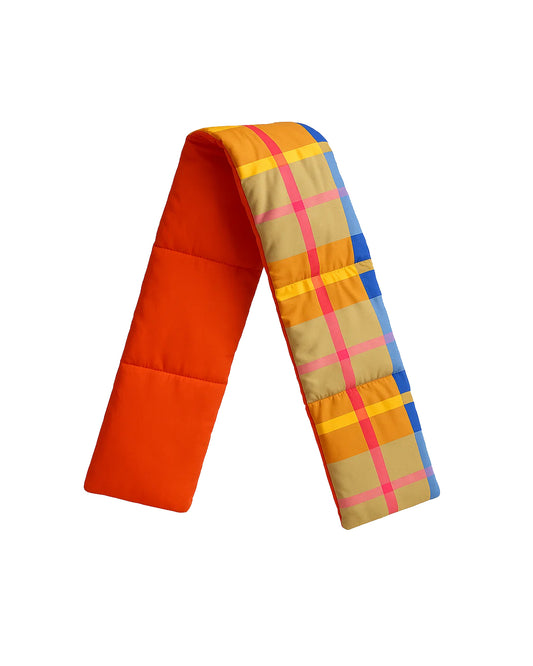Orange Plaid Puffer Scarf | Colorful Winter | cukimber designs