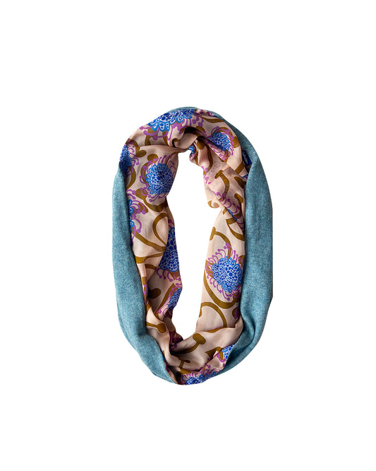 Apricot Alien flowers cashmere infinity loop blue scarf cukimber designs