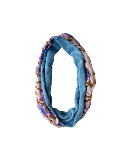 Apricot Alien flowers cashmere infinity loop blue scarf cukimber designs