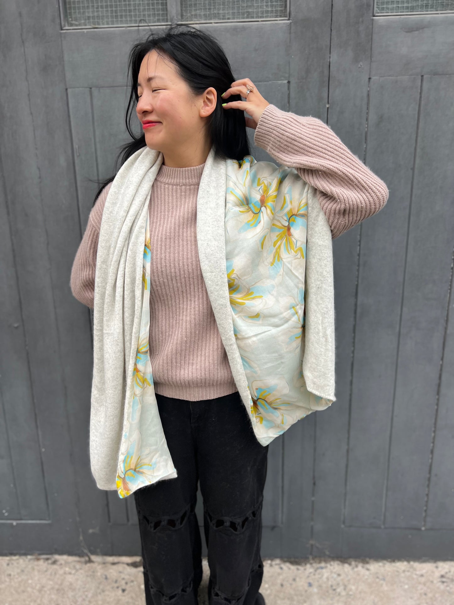Gray Magnolias Scarf - Cashmere Chiffon Silk | cukimber designs