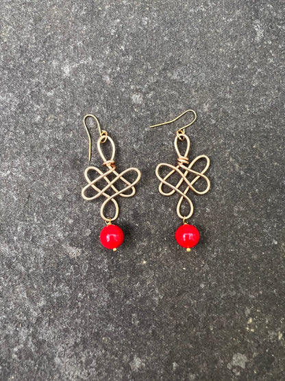 Infinity Knots - Red Bead Earrings