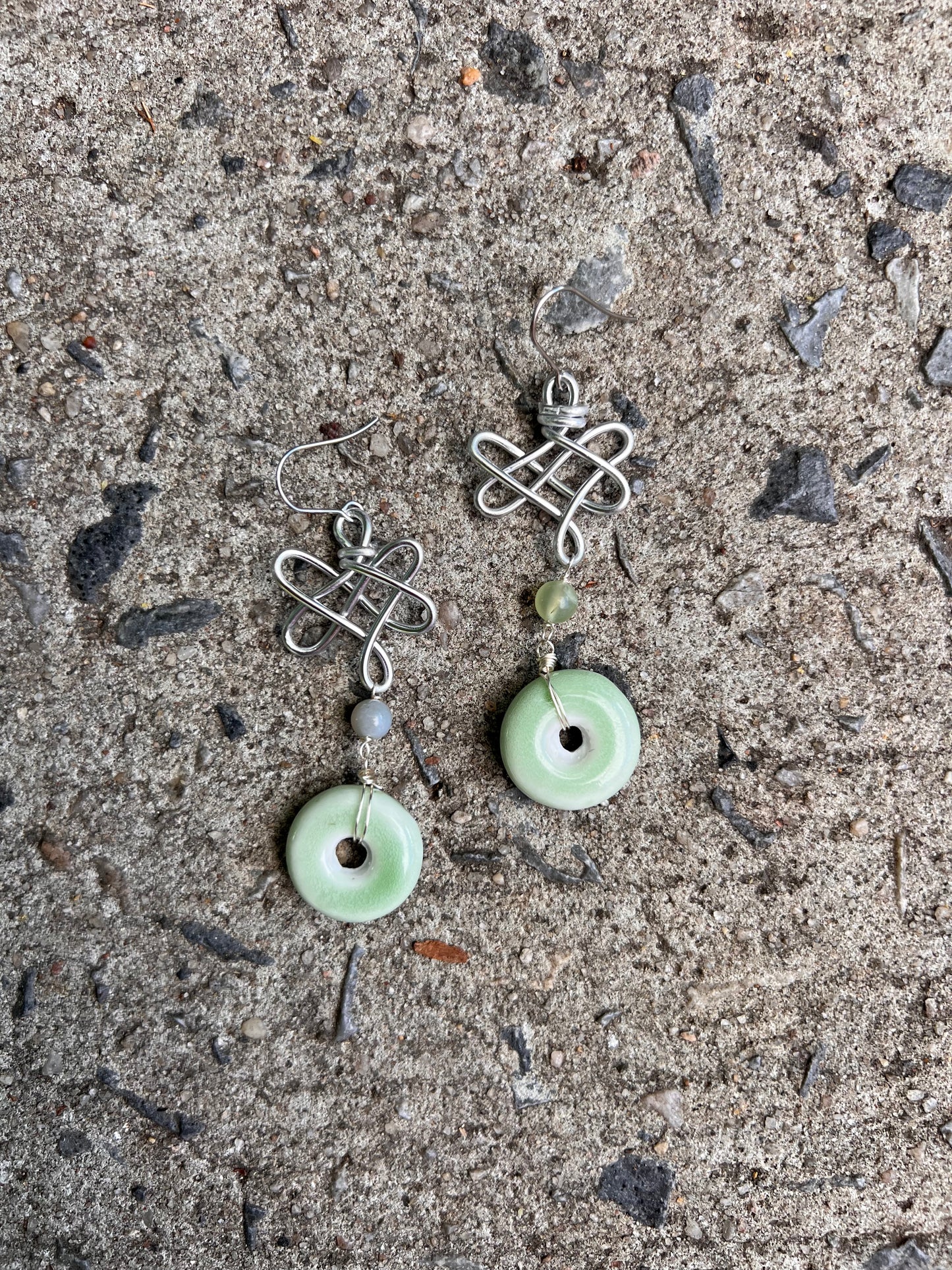 Infinity Knots - Green Porcelain Earrings