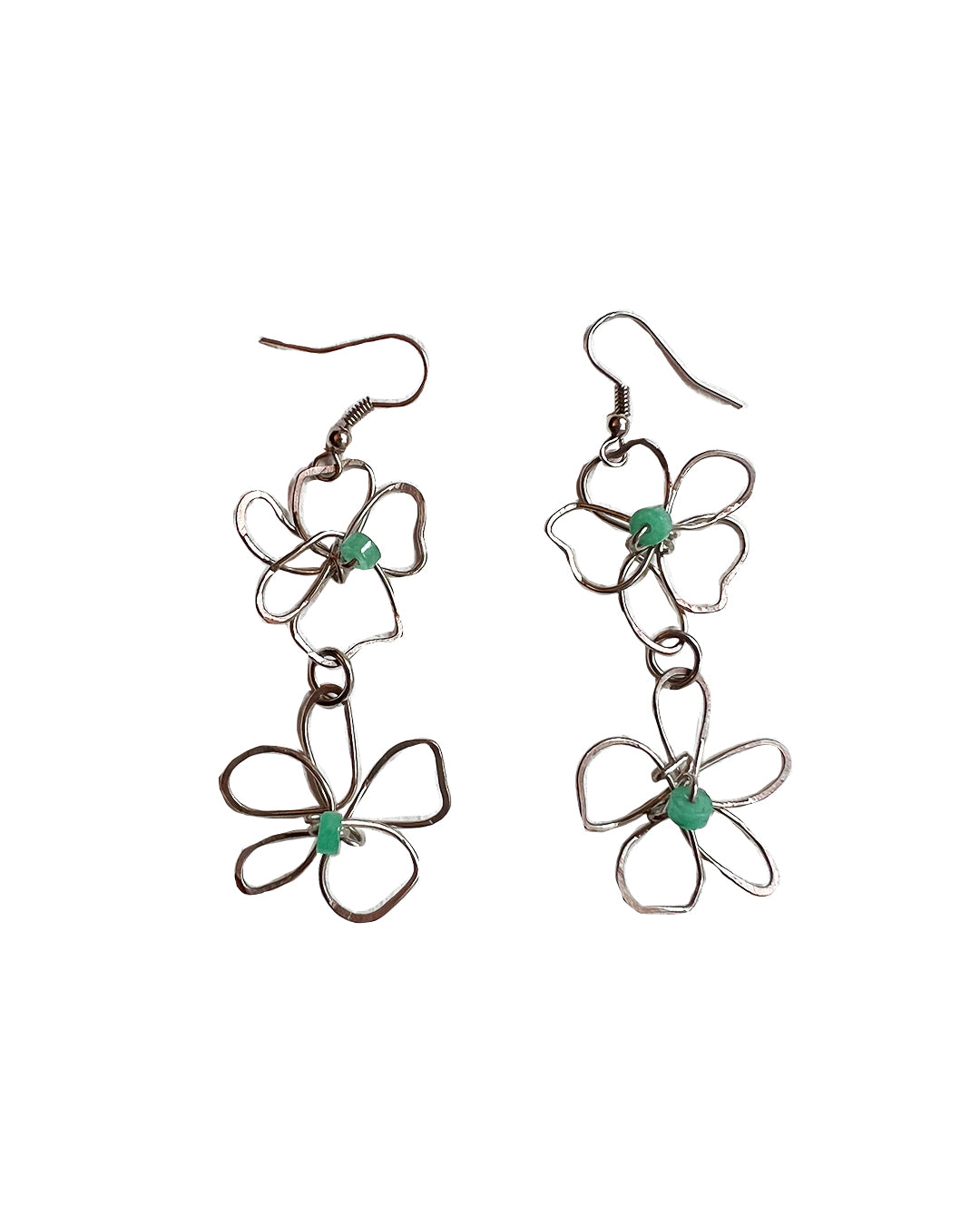 silver handmade flower earrings Jade