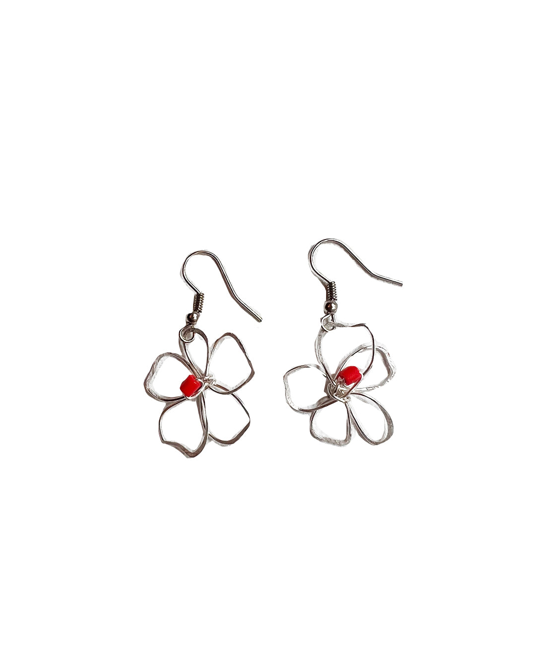 silver flower earrings handmade glass beads