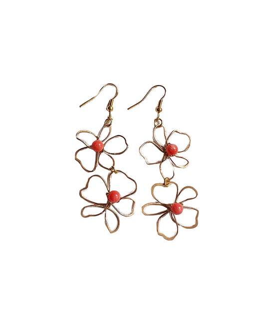 Brass handmade flower earrings Coral Beads