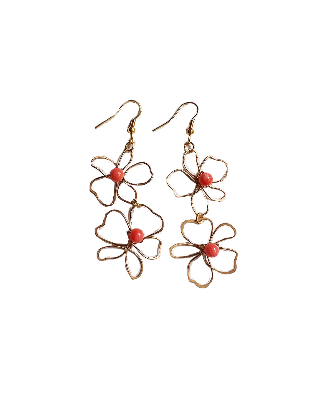 Brass handmade flower earrings Coral Beads