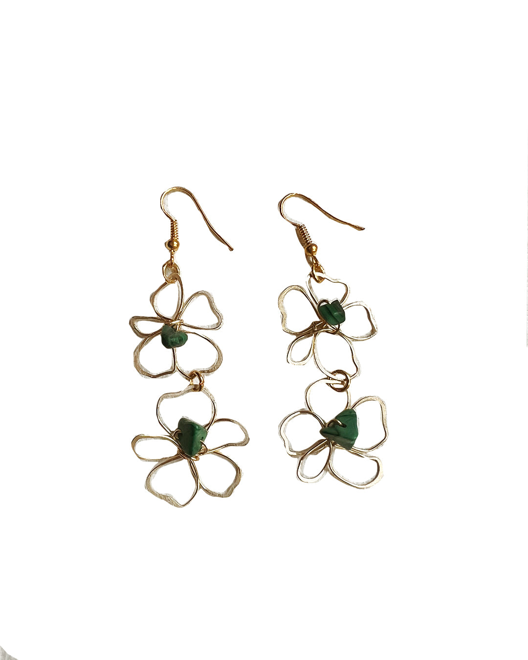 brass handmade flower earrings malachite