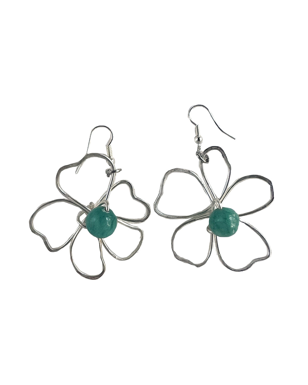 Silver Flower Earrings - Medium Blue Jade Earrings