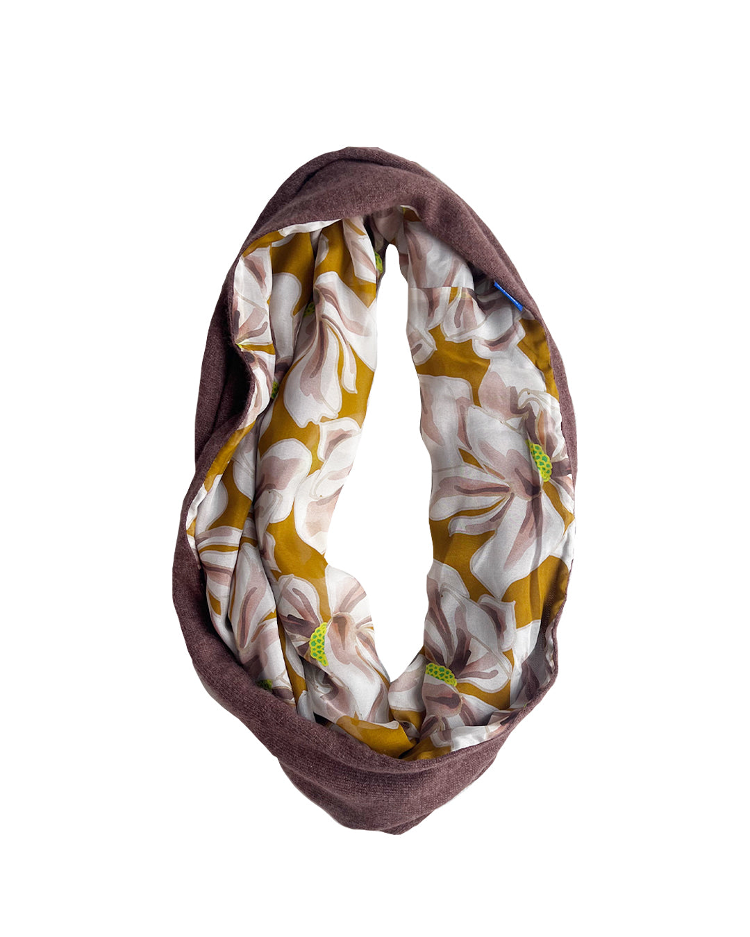 Ochre Magnolias Infinity Light Brown Cashmere Silk Chiffon Scarf | cukimber designs