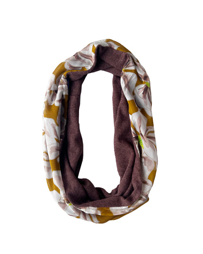 Ochre Magnolias Infinity Light Brown Cashmere Silk Chiffon Scarf | cukimber designs