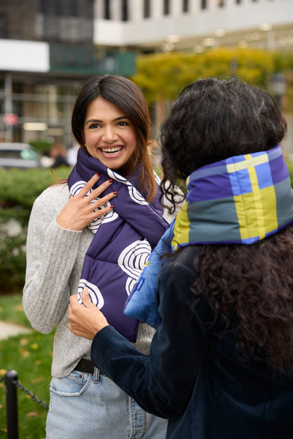 Navy Infinity Knots Puffer Scarf | Colorful Winter | cukimber designs