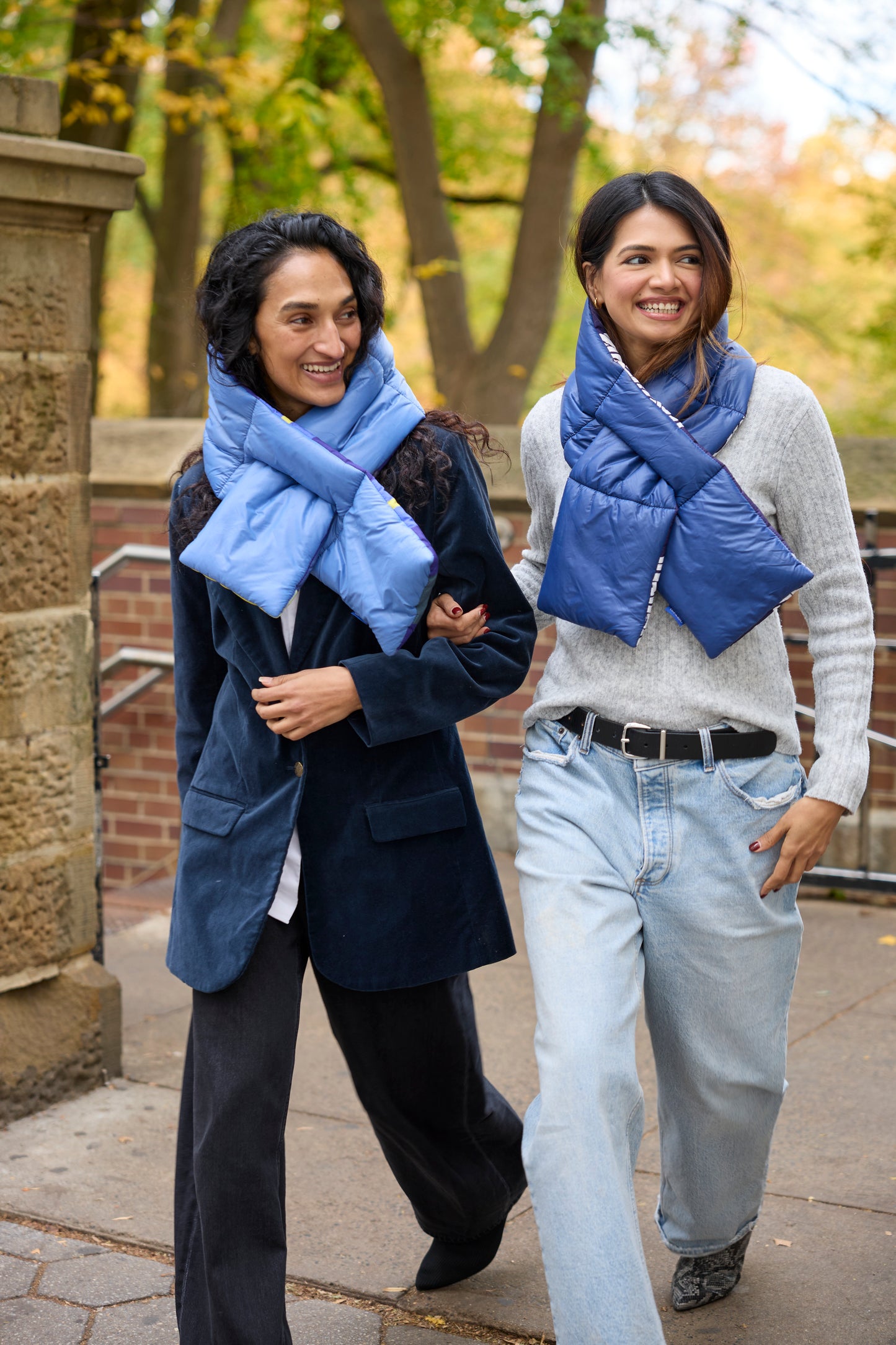 Blue Mustard Yellow Chartruese Plaid Puffer Scarf | Colorful Winter | cukimber designs