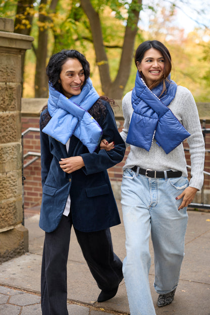 Blue Mustard Yellow Chartruese Plaid Puffer Scarf | Colorful Winter | cukimber designs