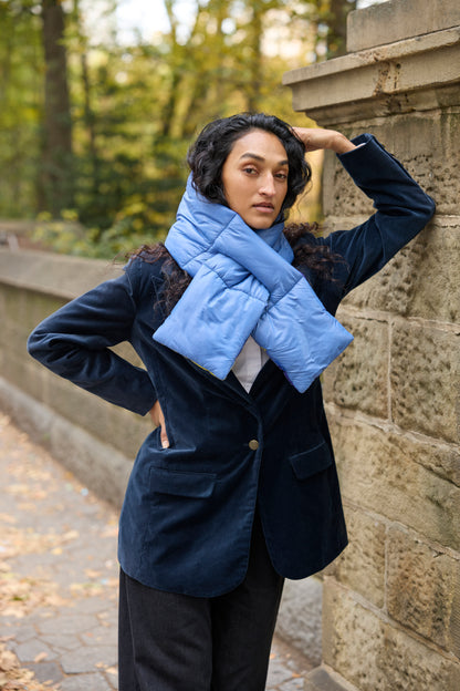 Blue Mustard Yellow Chartruese Plaid Puffer Scarf | Colorful Winter | cukimber designs