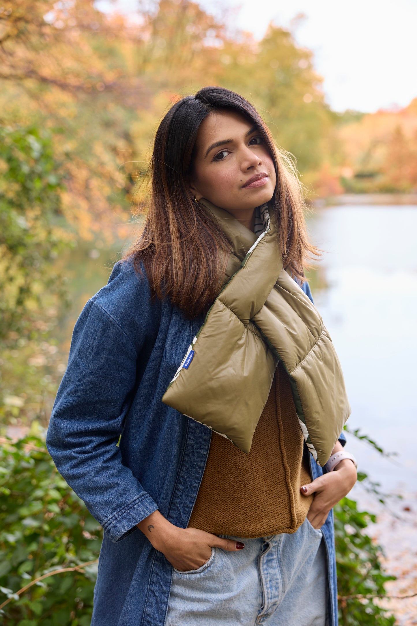 Olive Infinity Knots Puffer Scarf | Colorful Winter | cukimber designs