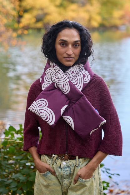 Burgundy Infinity Knots Puffer Scarf | Colorful Winter | cukimber designs