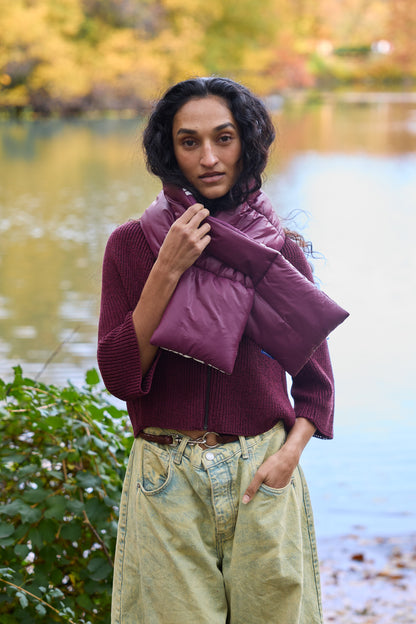 Burgundy Infinity Knots Puffer Scarf | Colorful Winter | cukimber designs