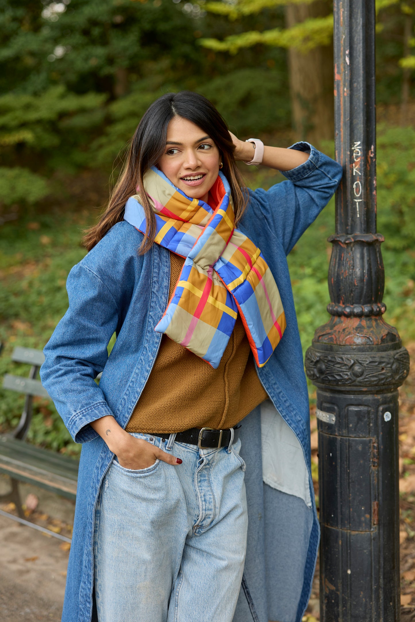 Orange Plaid Puffer Scarf | Colorful Winter | cukimber designs