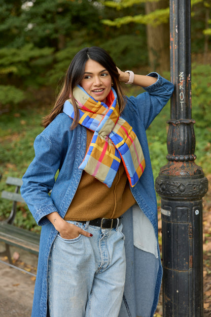 Orange Plaid Puffer Scarf | Colorful Winter | cukimber designs