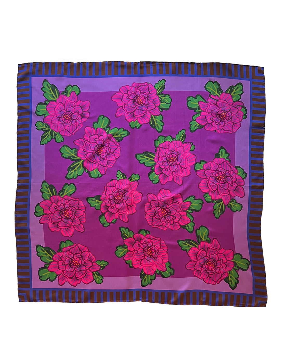 Berry Fuschia Pink Peonies SILK TWILL SCARF