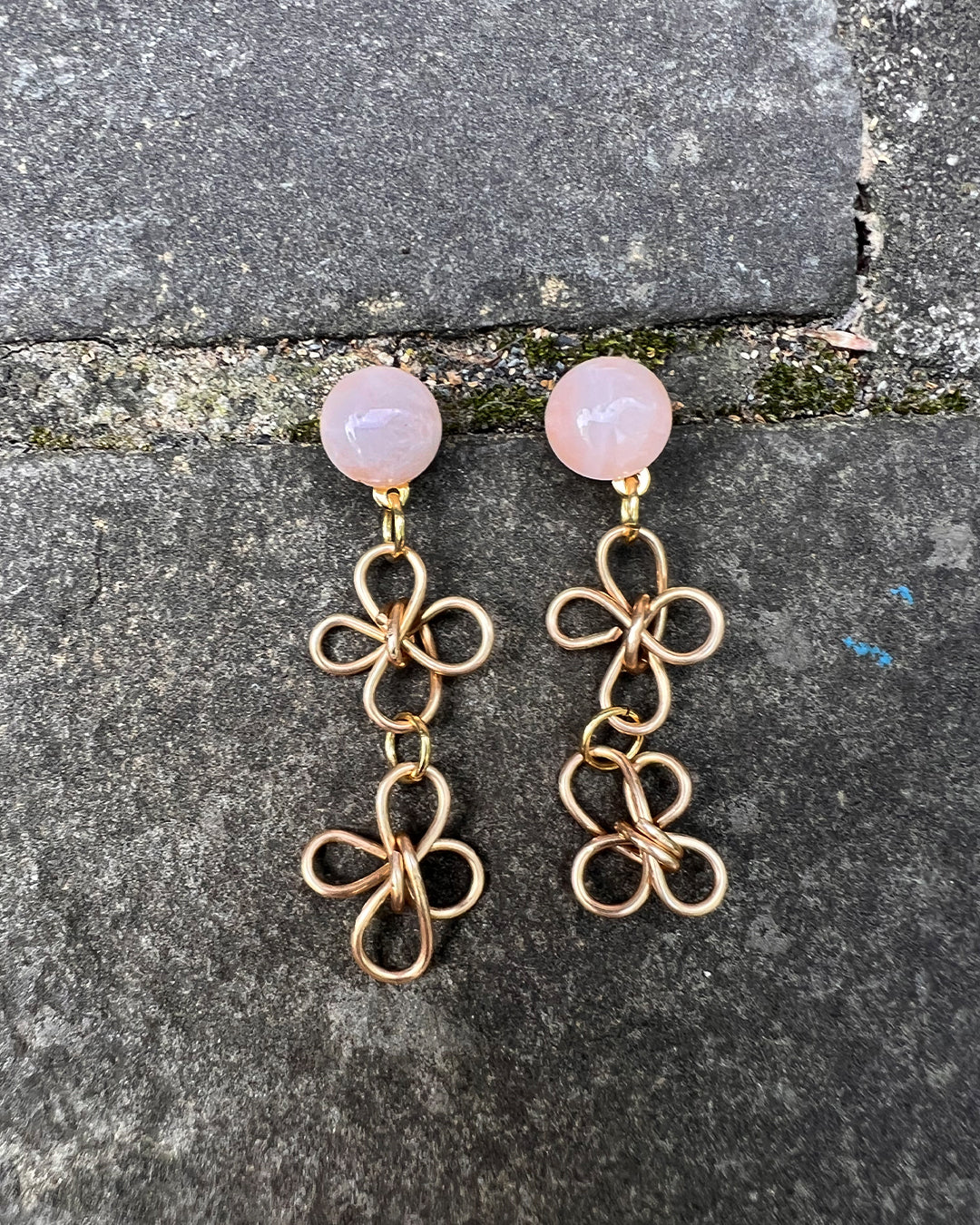 Infinity Knots - Clover Rose Quartz Earrings