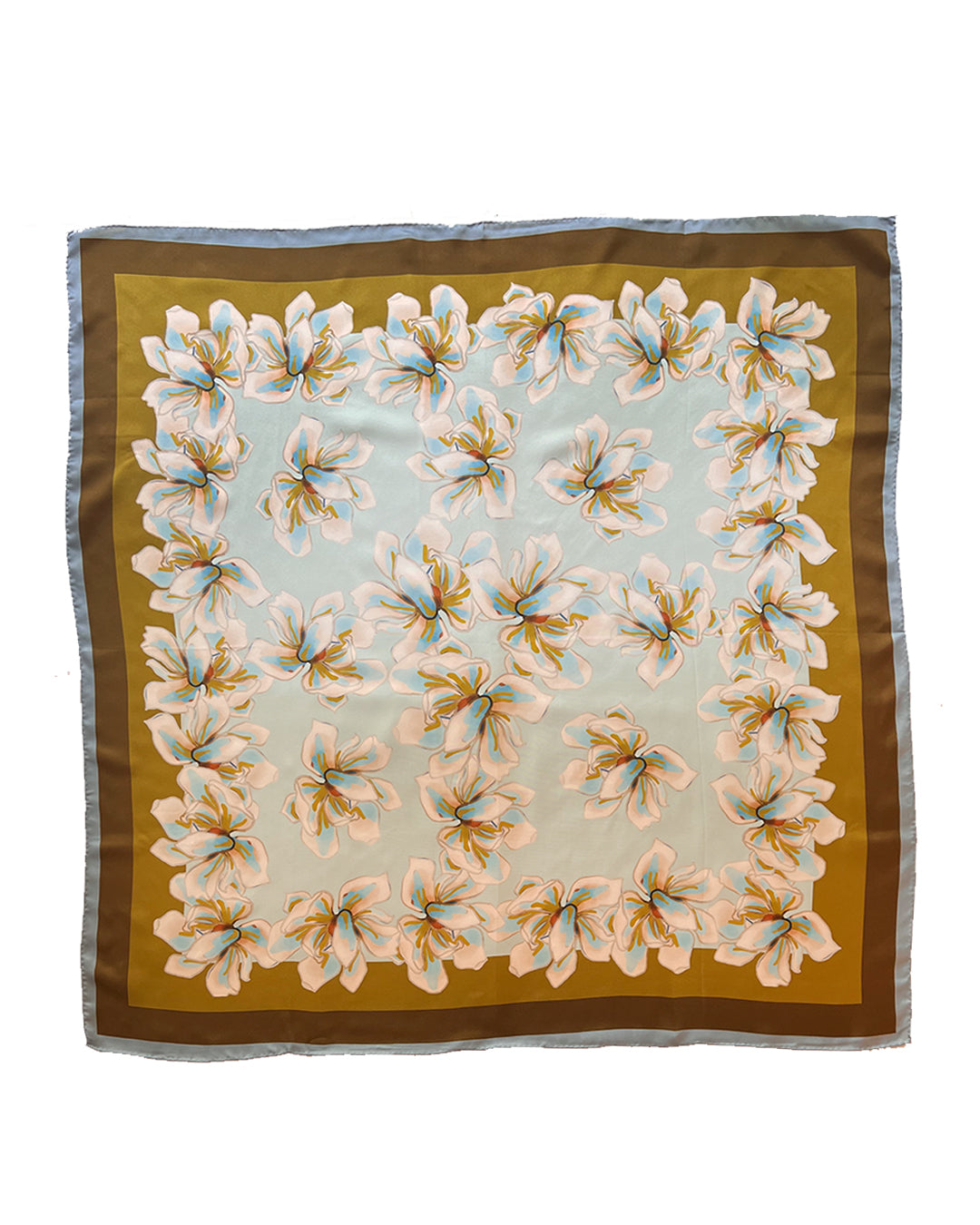 Sky Blue Olive Magnolia SILK TWILL SCARF