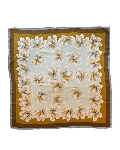 Sky Blue Olive Magnolia SILK TWILL SCARF