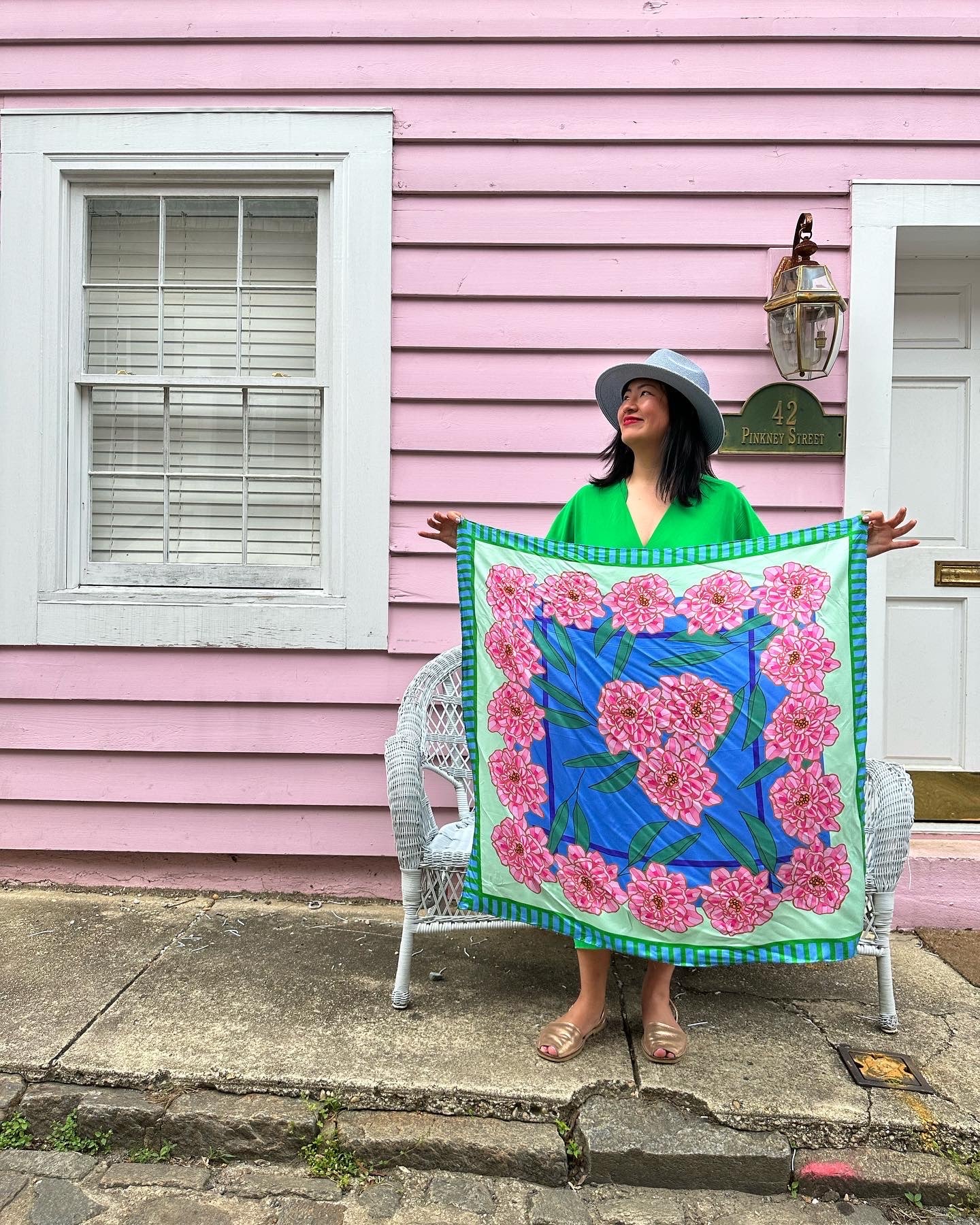 Mint Blue Peony Silk Twill Scarf - cukimber designs