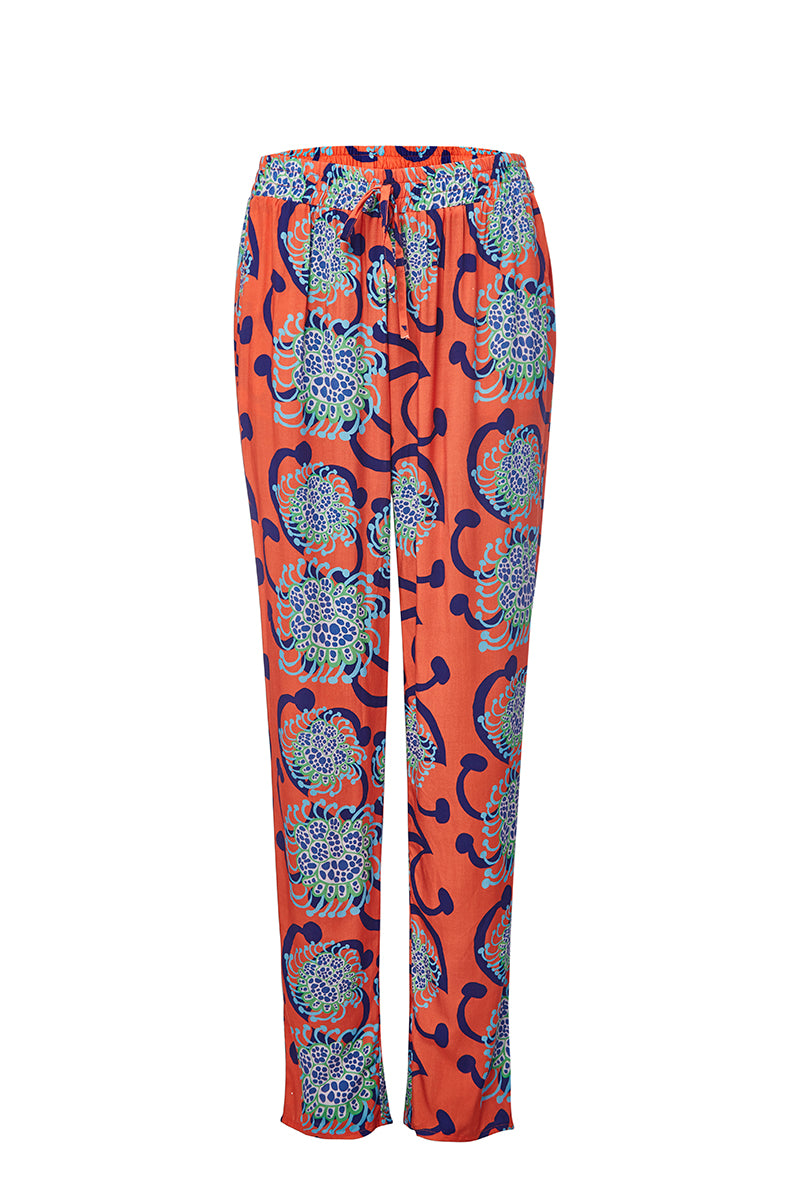 Coral / Blue Alien Flowers Pants | cukimber designs