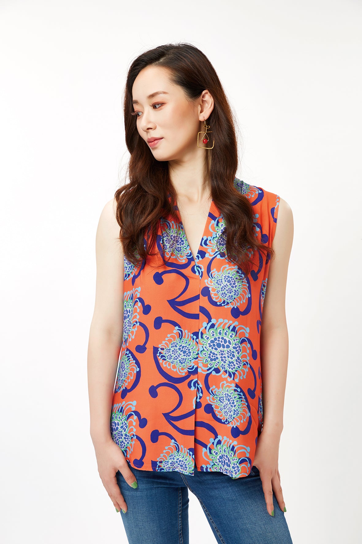 cukimber colorful sleeveless blouse coral blue