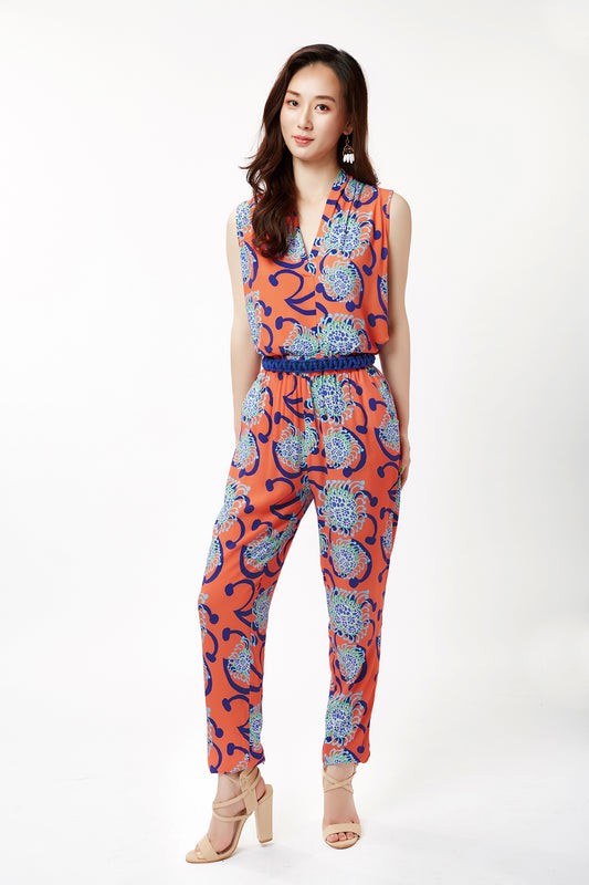 Coral / Blue Alien Flowers Pants | cukimber designs