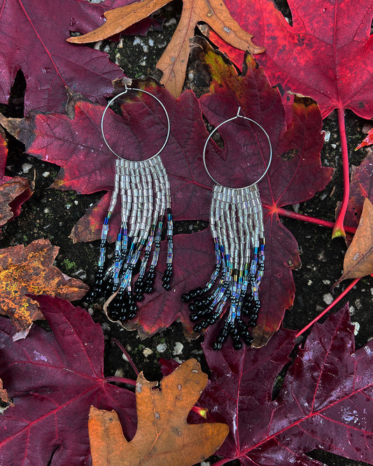 White and Black Fringe Seed Bead Earring