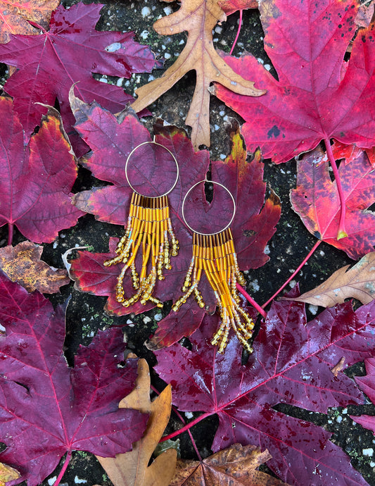 Brown Orange Cascade Fringe Seed Bead Earring