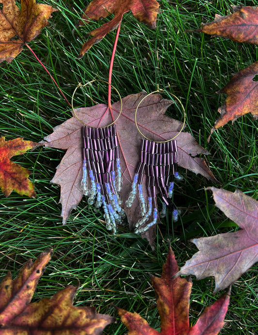 White and Purple Fringe Seed Bead Earring