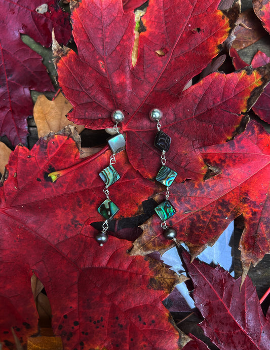 Semifine Abalone Black Pearl Dangle Earrings | cukimber designs