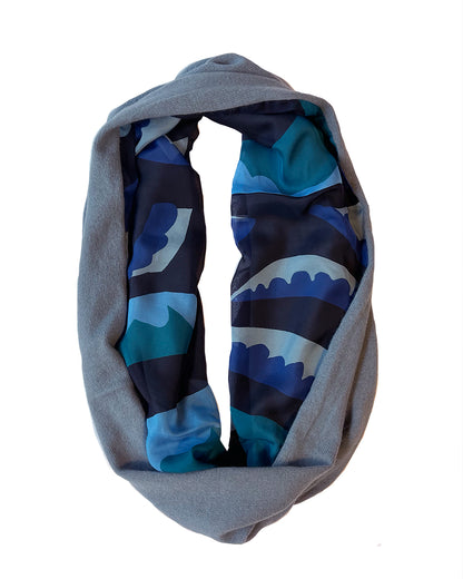 Blue Waves Infinity Gray Blue Cashmere Silk Chiffon Scarf | cukimber designs