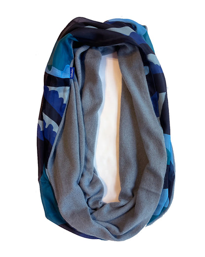 Blue Waves Infinity Gray Blue Cashmere Silk Chiffon Scarf | cukimber designs