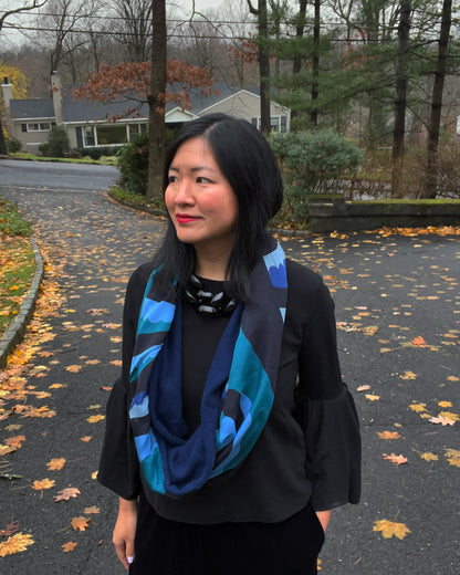 Blue Waves Infinity Navy Blue Cashmere Silk Chiffon Scarf | cukimber designs