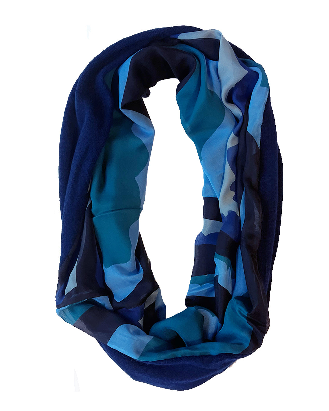 Blue Waves Infinity Navy Blue Cashmere Silk Chiffon Scarf | cukimber designs