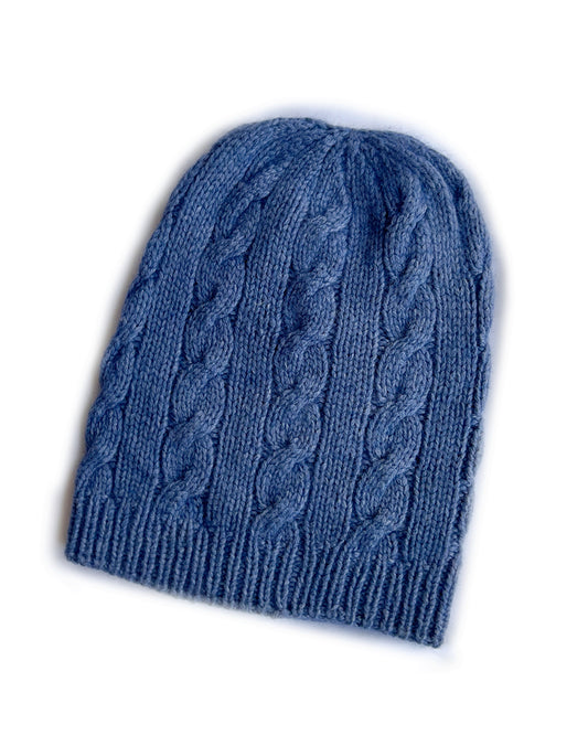 Blue Gray Cable Knit Cashmere Beanie | cukimber designs