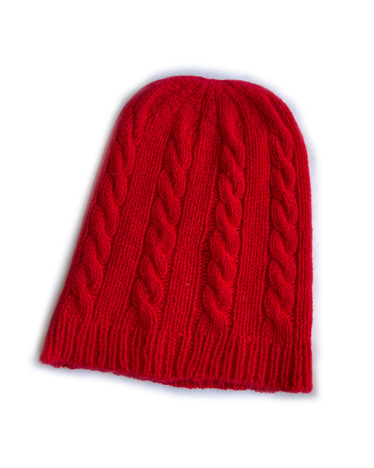 Crimson Red Cable Knit Cashmere Beanie | cukimber designs