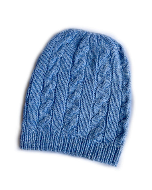 Sky Blue Cable Knit Cashmere Beanie | cukimber designs