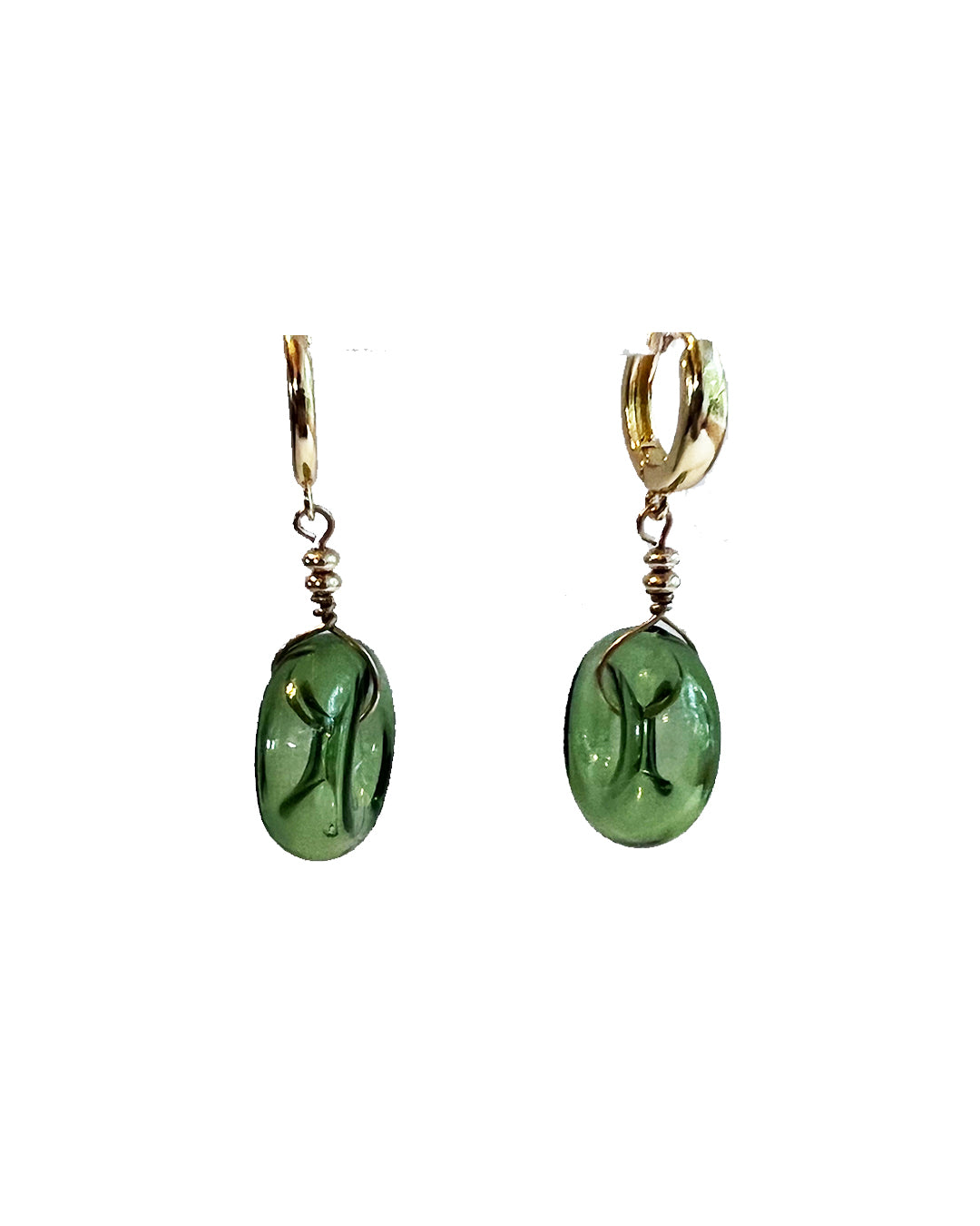Semifine Huggies - Green Glass Donut Earrings | cukimber designs