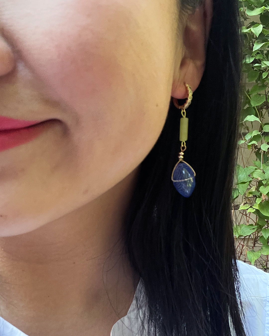 Semifine Huggies - Lemon Jade Blue Glass Earrings | cukimber designs