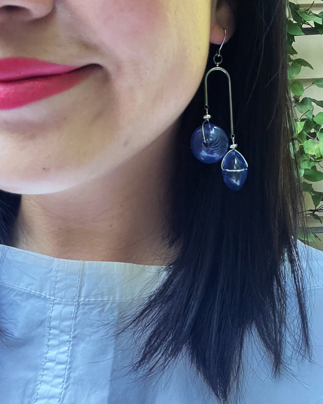 Semifine Blue Glass Beach Ball Earrings | cukimber designs