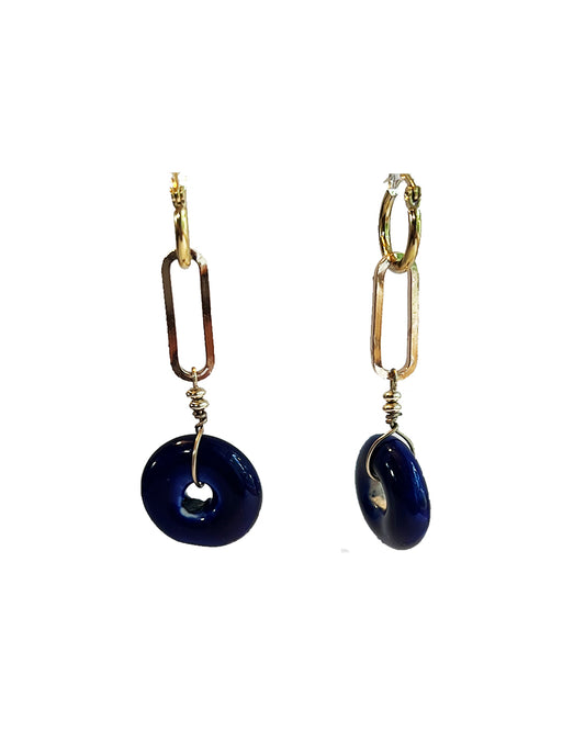 Semifine Huggies - Dark Blue Ceramic Donut Earrings | cukimber designs