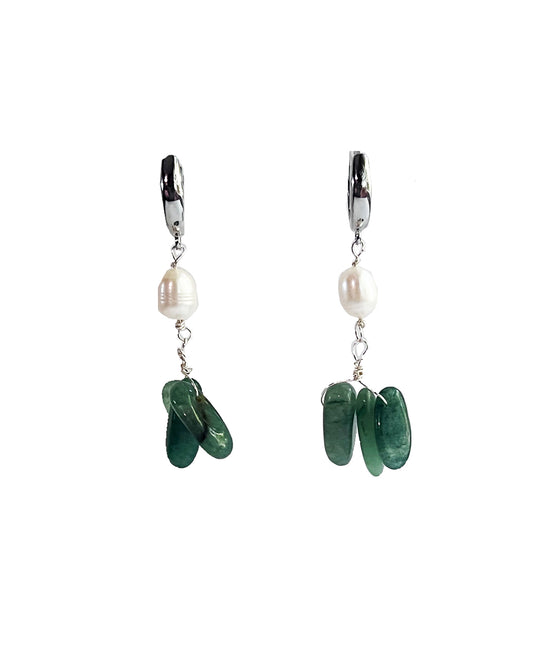 Semifine Huggies - Triple Green Aventurine Pearl Earrings | cukimber designs